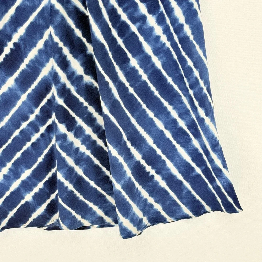 Lands End Midi Dress Womens 4 Petite Blue Tie Dye Chevron Coastal Beach Nautical